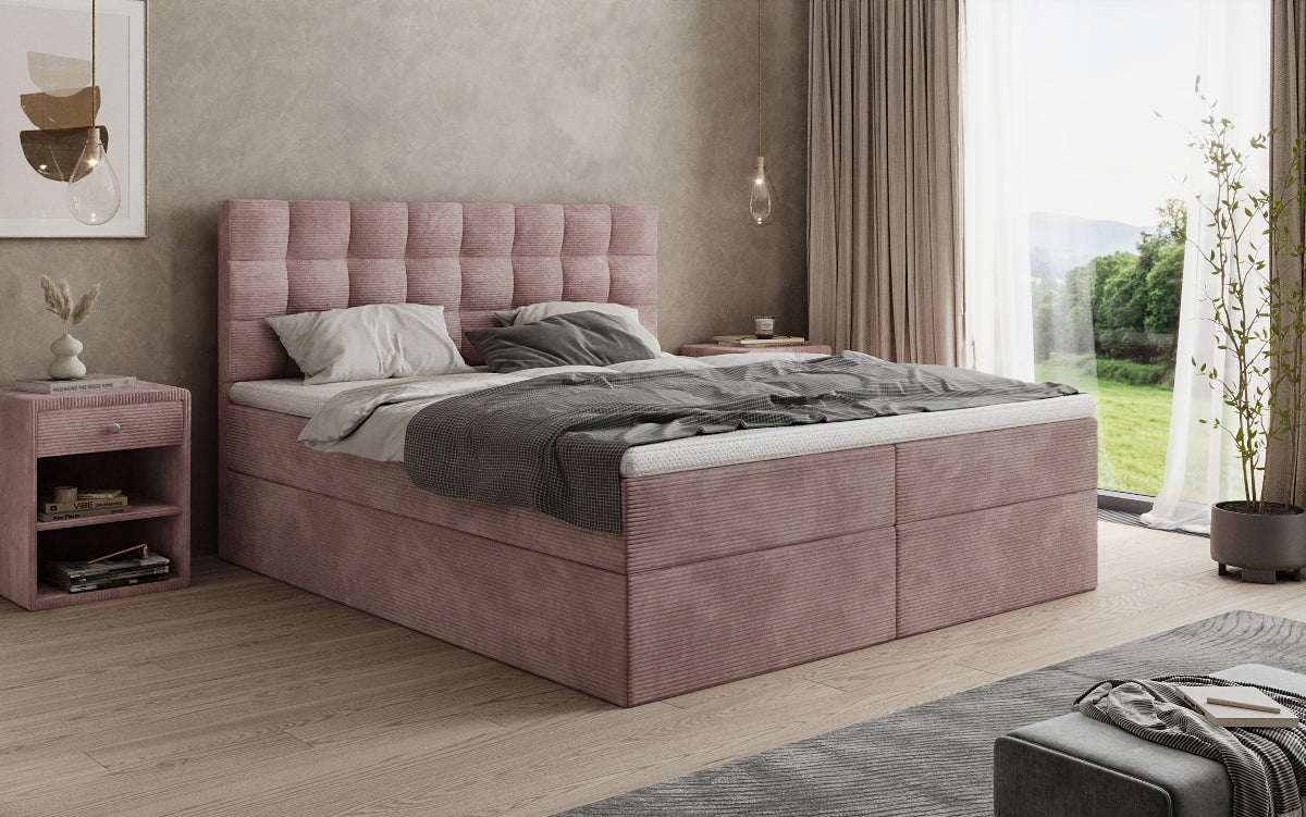 Lit boxspring Como en Côtelé avec rangement