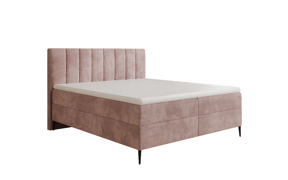 Lit boxspring Lucca en Côtelé avec rangement et pieds