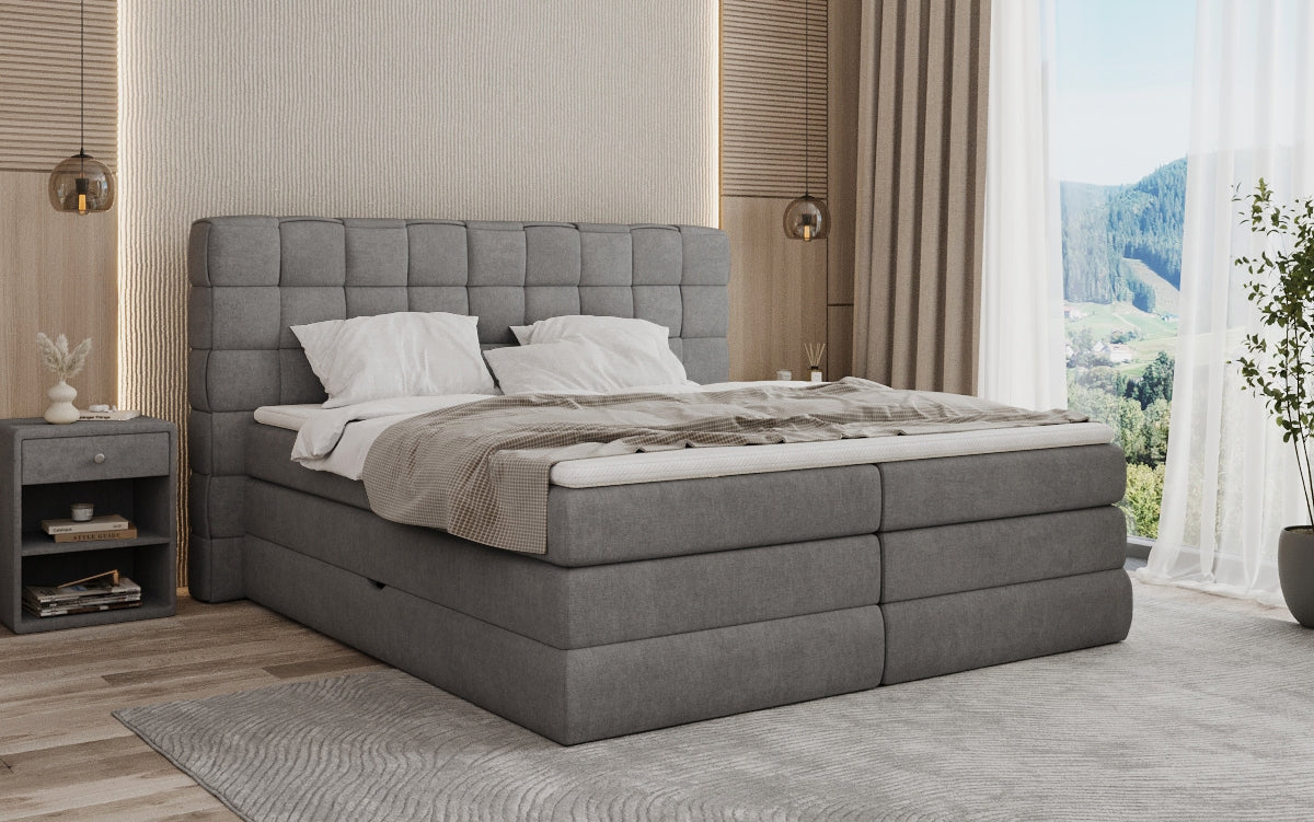 Lit boxspring Trama avec espace de rangement en Tissu