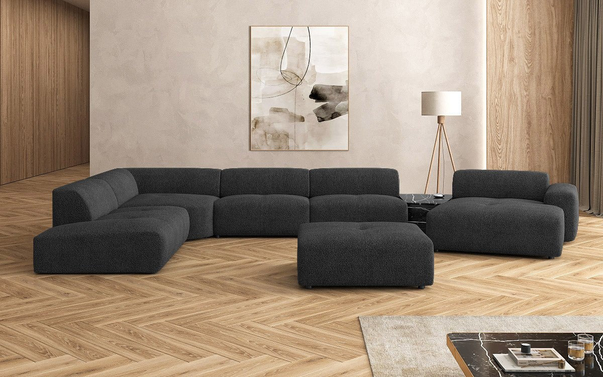 Canapé d'angle design Calm avec pouf d'appoint en Bouclé