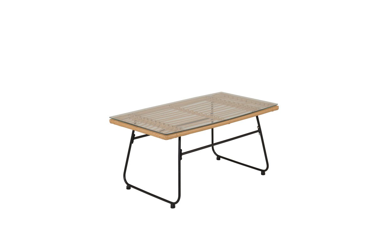 Ensemble lounge de jardin Raina – ensemble 4 pièces avec plateau en verre et coussins