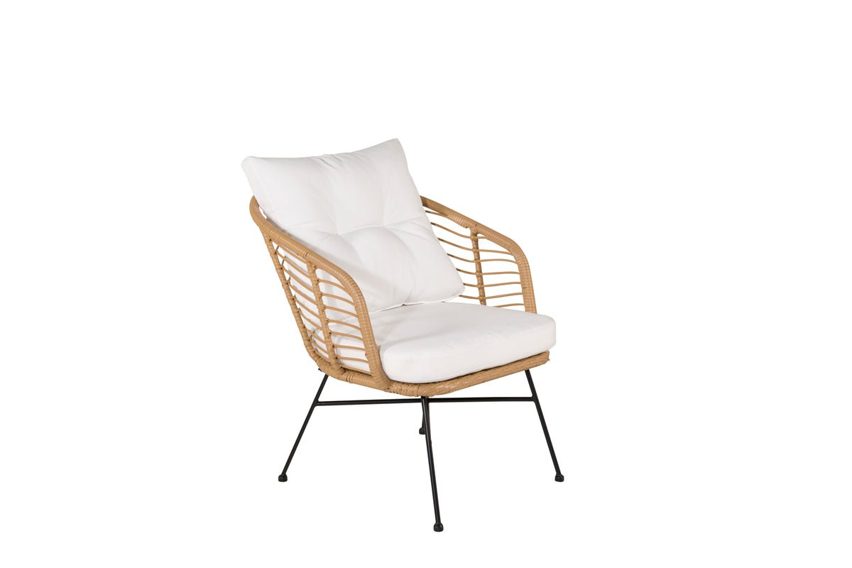 Ensemble lounge de jardin Raina – ensemble 4 pièces avec plateau en verre et coussins