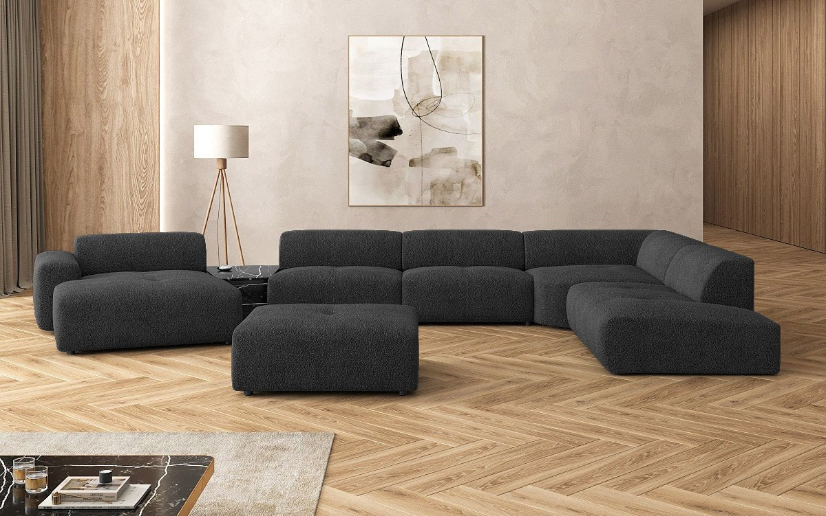 Canapé d'angle design Calm avec pouf d'appoint en Bouclé