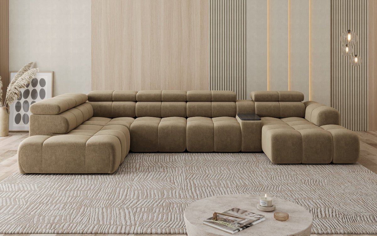 Canapé design d'angle Mia avec extension électrique d'assise en Chenille