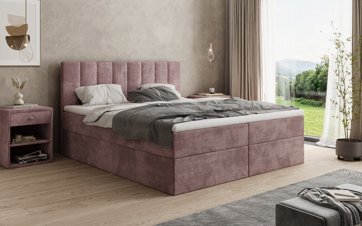 Lit boxspring Sofia en Côtelé avec espace de rangement
