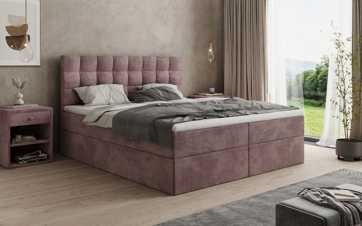 Lit boxspring Como en Côtelé avec rangement
