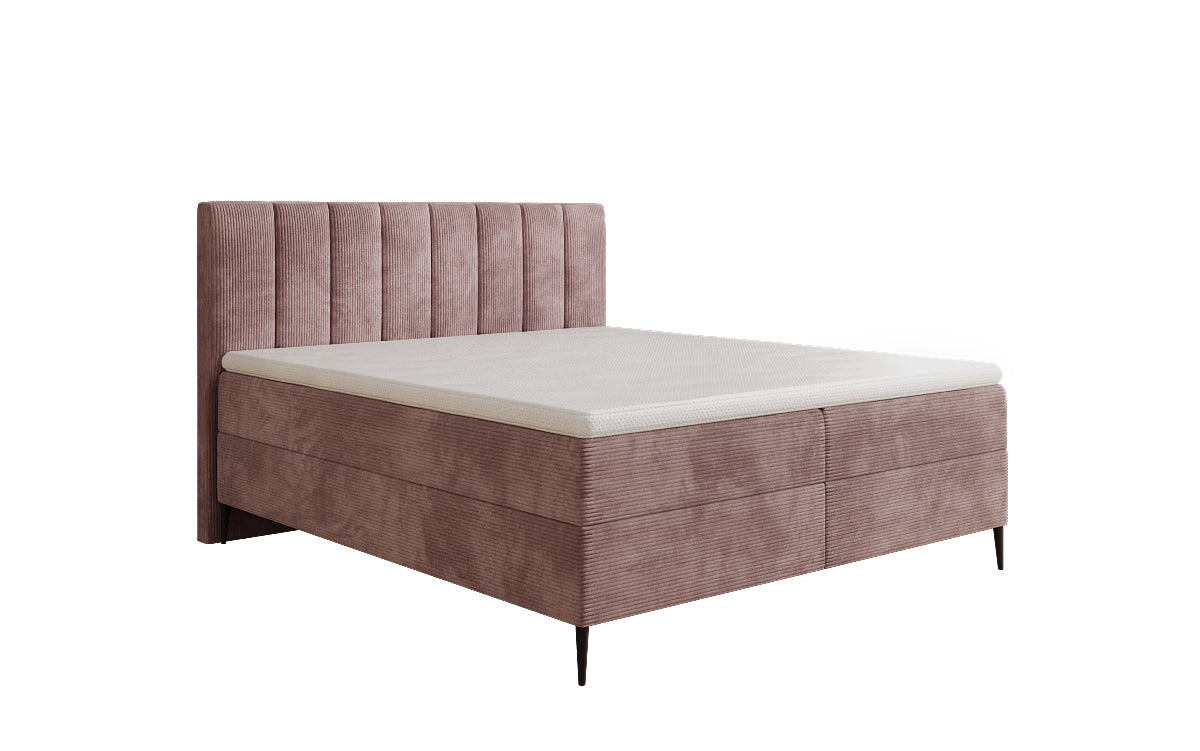 Lit boxspring Lucca en Côtelé avec rangement et pieds