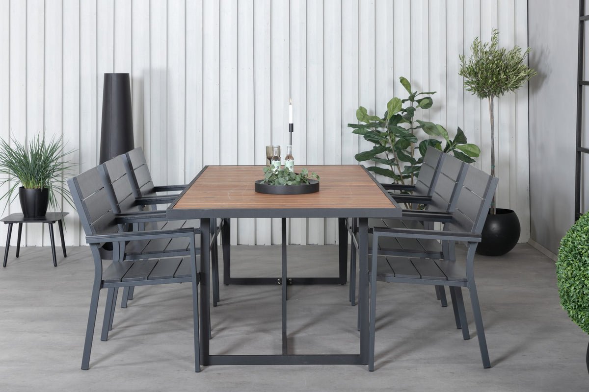 Table de jardin Tunda - une table à manger rectangulaire en bois d'acacia naturel et en acier de haute qualité