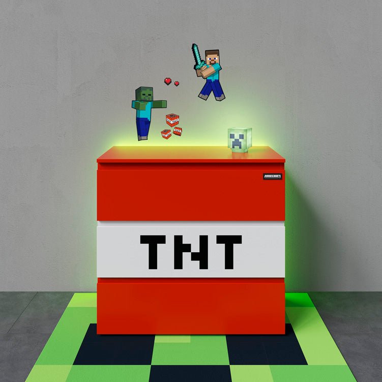 Commode Minecraft « TNT Box » – avec éclairage LED et 3 tiroirs