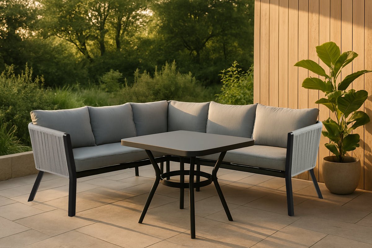 Ensemble lounge de jardin Lindsay - Disponible en Noir/Gris ou Blanc/Gris