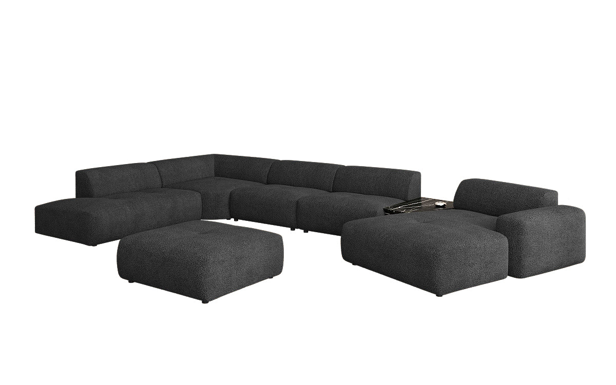 Canapé d'angle design Calm avec pouf d'appoint en Bouclé