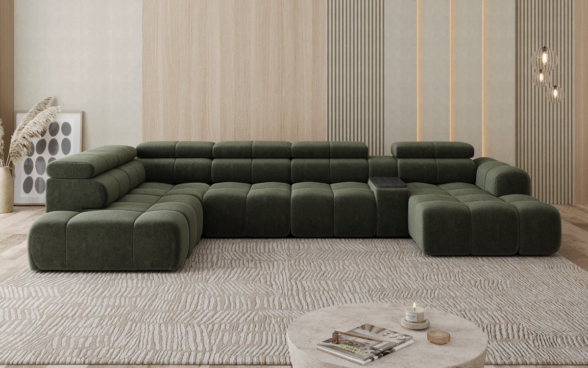 Canapé design d'angle Mia avec extension électrique d'assise en Chenille