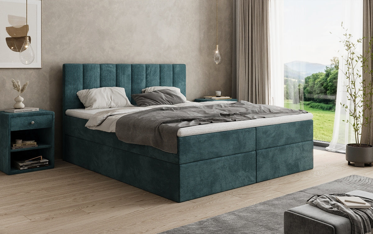 Lit boxspring Sofia en Côtelé avec espace de rangement