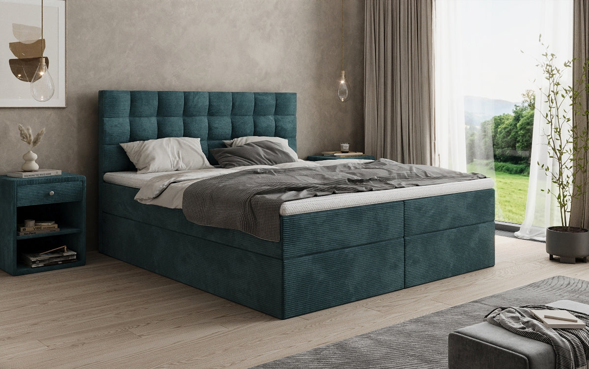 Lit boxspring Como en Côtelé avec rangement