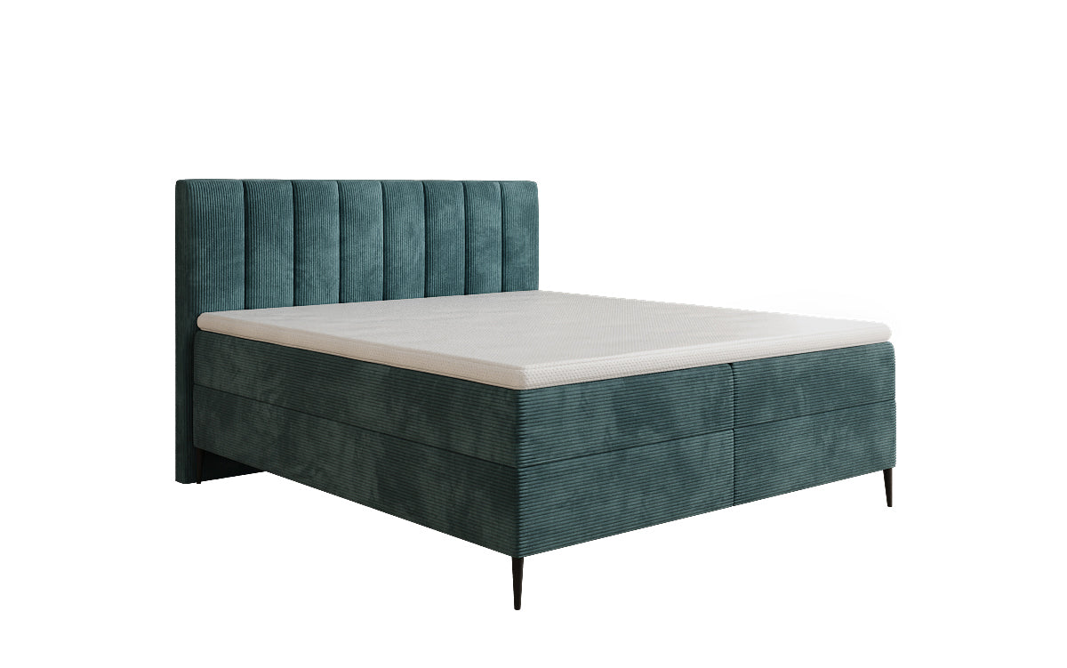 Lit boxspring Lucca en Côtelé avec rangement et pieds