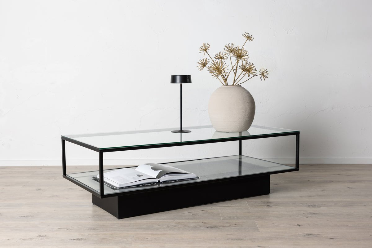 Table basse Lanera - avec surfaces en verre et corps en acier