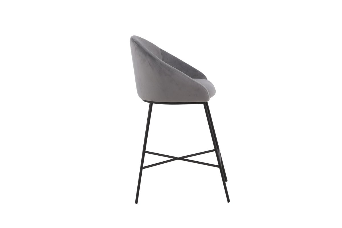 Tabouret de bar Viola - en Métal avec revêtement en velours gris foncé