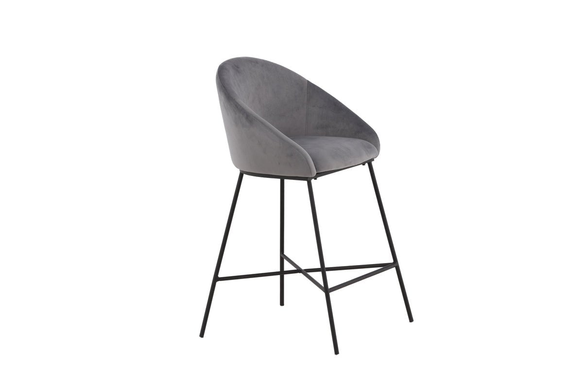 Tabouret de bar Viola - en Métal avec revêtement en velours gris foncé