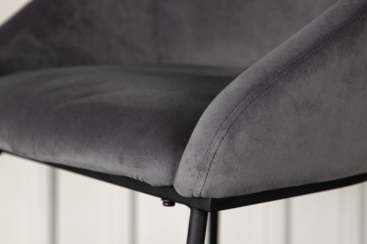 Tabouret de bar Viola - en Métal avec revêtement en velours gris foncé