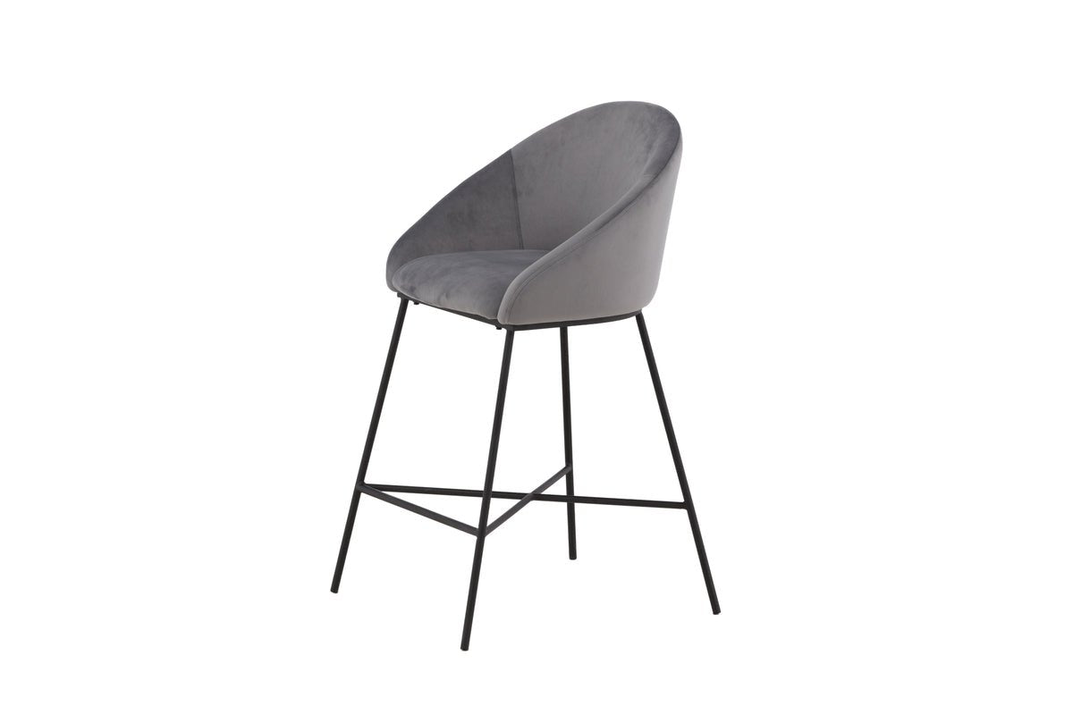 Tabouret de bar Viola - en Métal avec revêtement en velours gris foncé