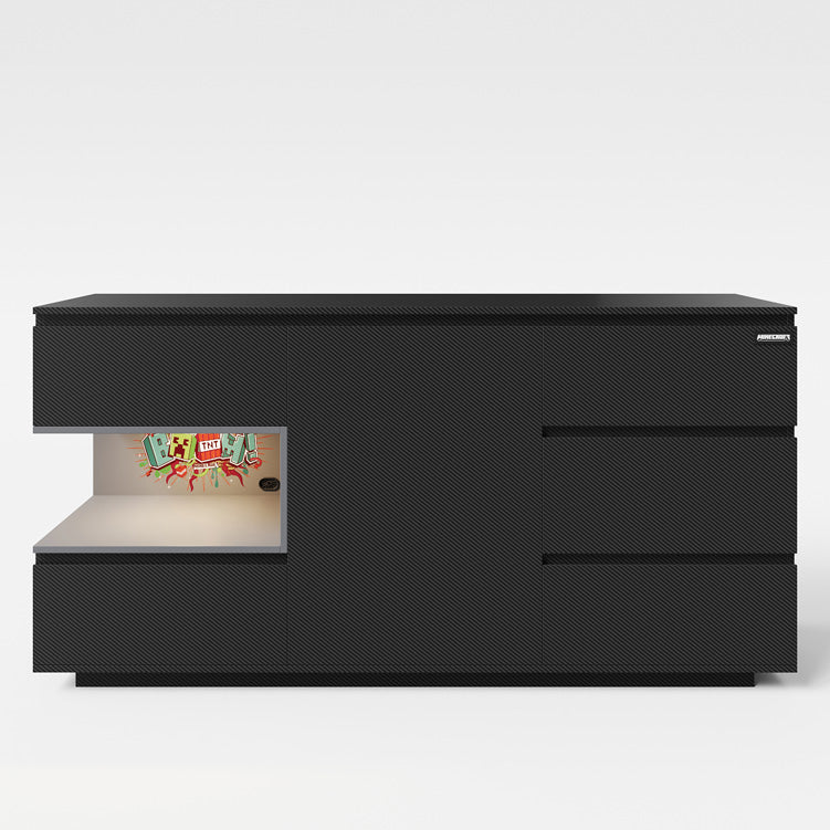 Commode Minecraft « PixelVault » – avec LED, 5 tiroirs et compartiment pour console
