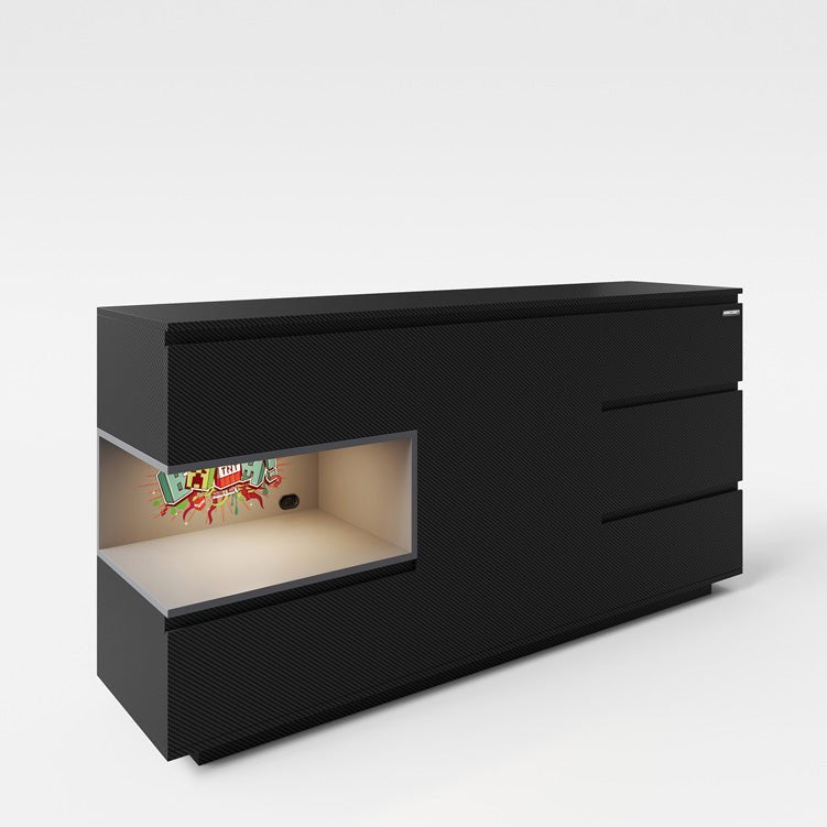 Commode Minecraft « PixelVault » – avec LED, 5 tiroirs et compartiment pour console