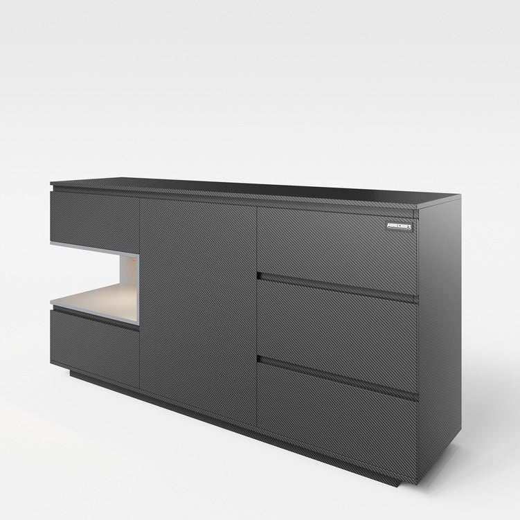 Commode Minecraft « PixelVault » – avec LED, 5 tiroirs et compartiment pour console