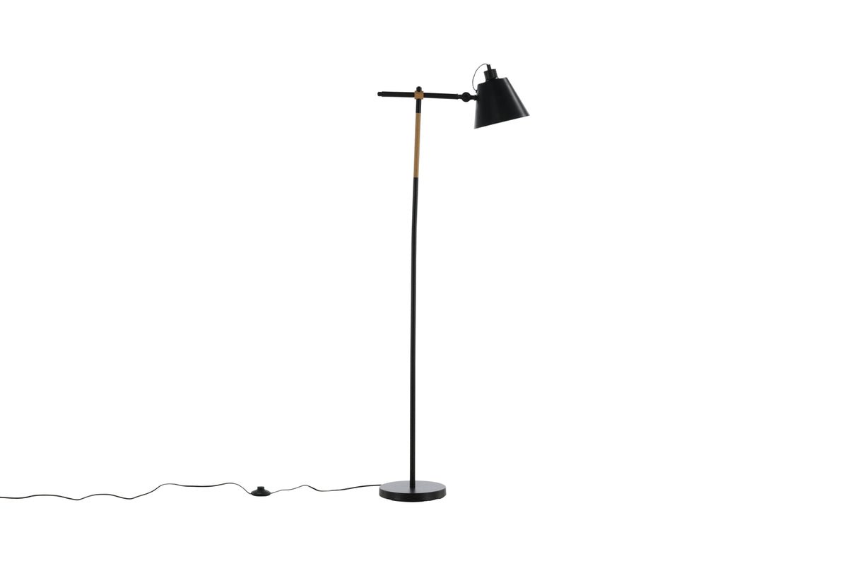 Lampadaire « Grimming » – clarté noire calme avec détails en bois