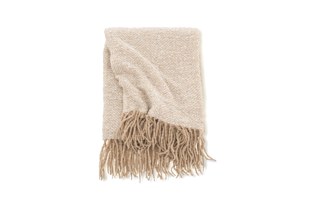 Couverture de jour Velora Beige – 170×130 cm avec franges et tissage structuré