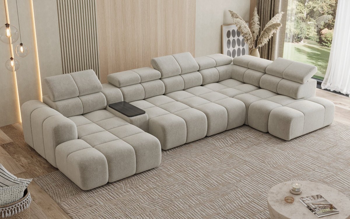 Canapé design d'angle Mia avec extension électrique d'assise en Chenille