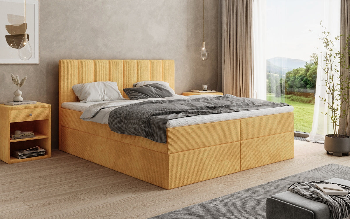 Lit boxspring Sofia en Côtelé avec espace de rangement