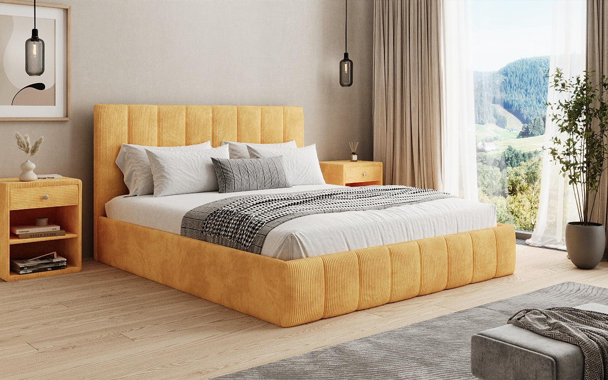 Lit rembourré design Mila en Côtelé avec espace de rangement