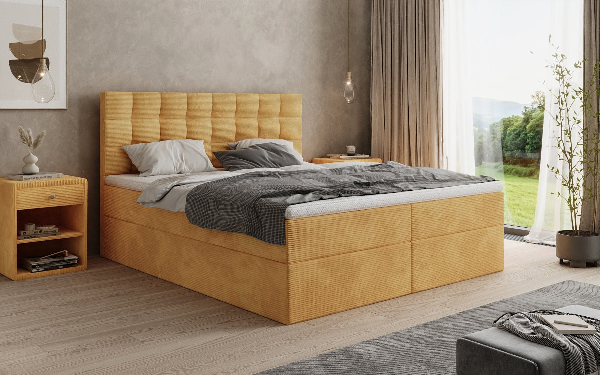 Lit boxspring Como en Côtelé avec rangement