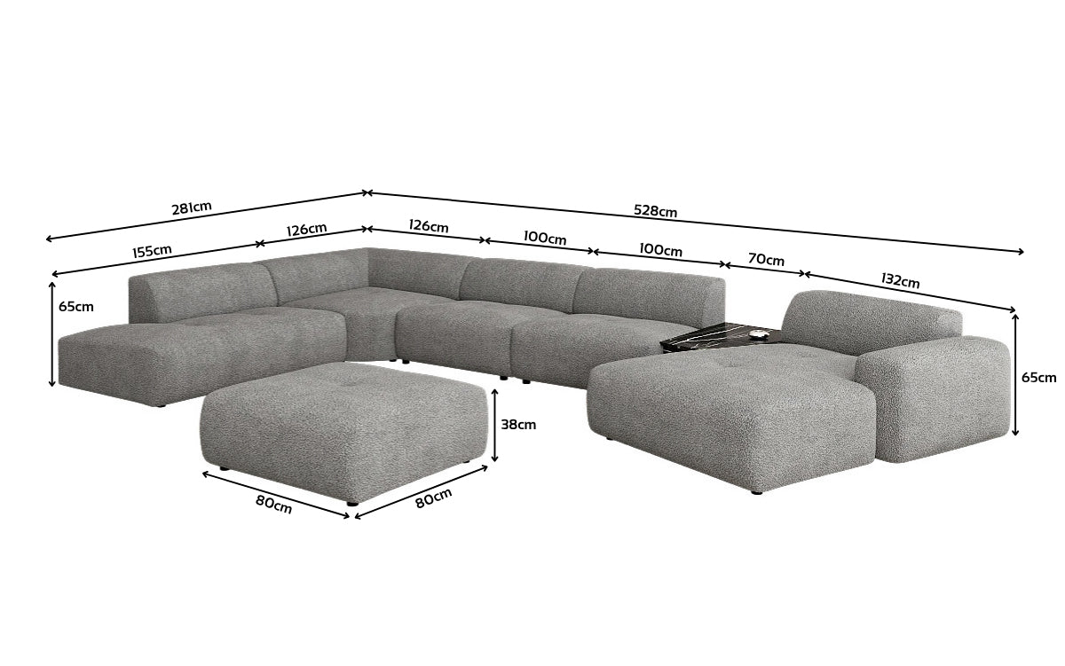 Canapé d'angle design Calm avec pouf d'appoint en Bouclé