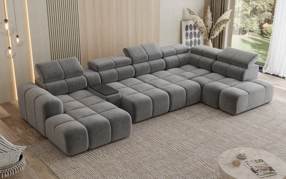 Canapé design d'angle Mia avec extension électrique d'assise en Chenille