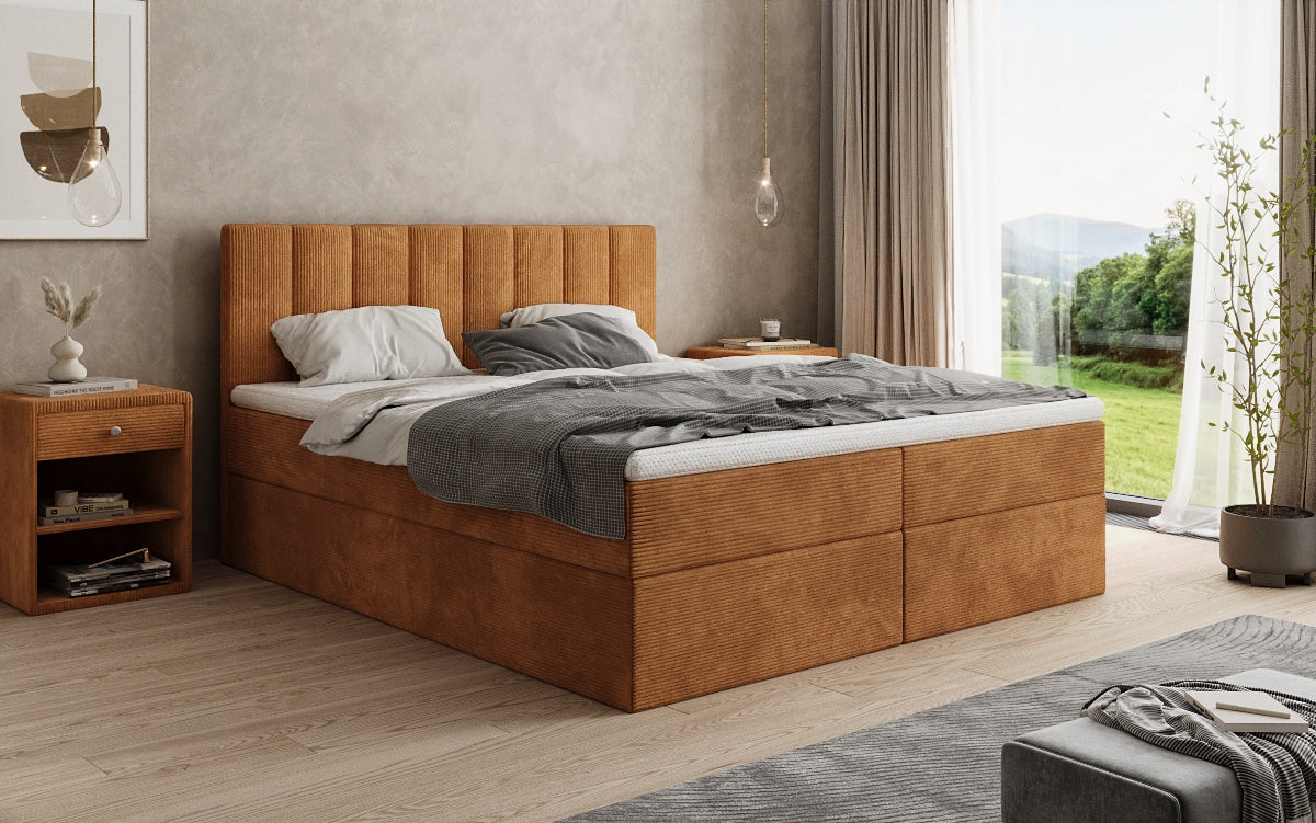 Lit boxspring Sofia en Côtelé avec espace de rangement