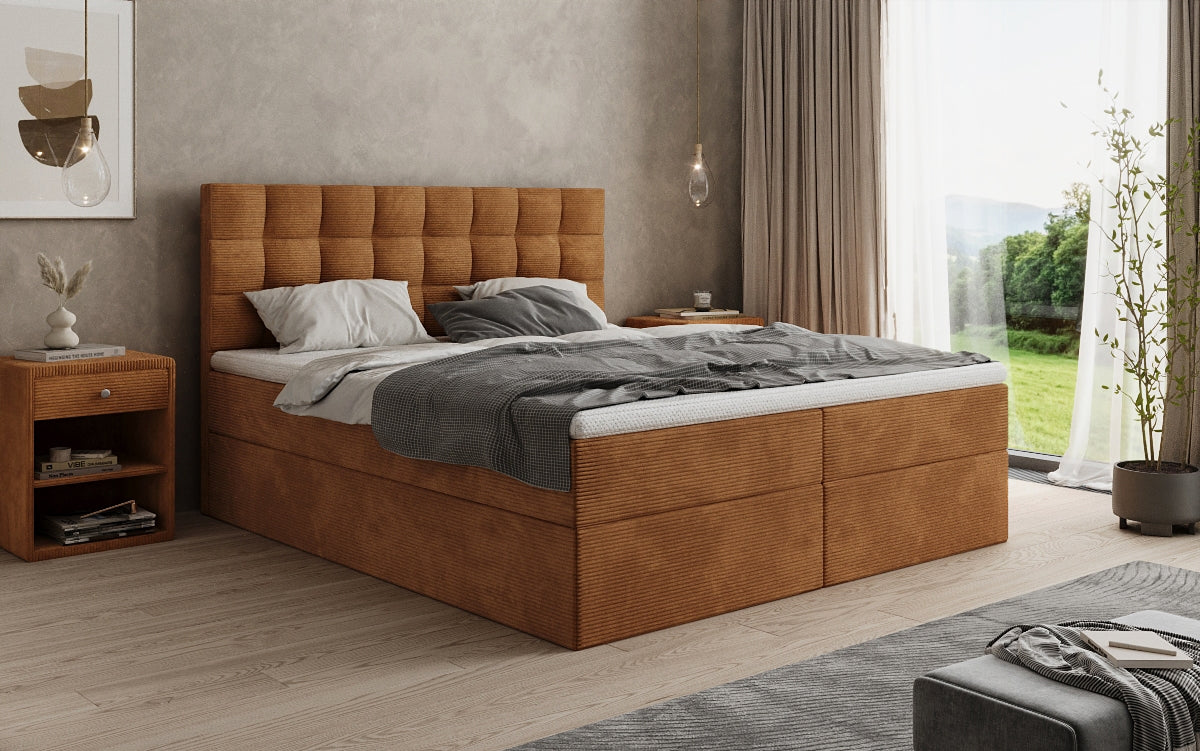 Lit boxspring Como en Côtelé avec rangement