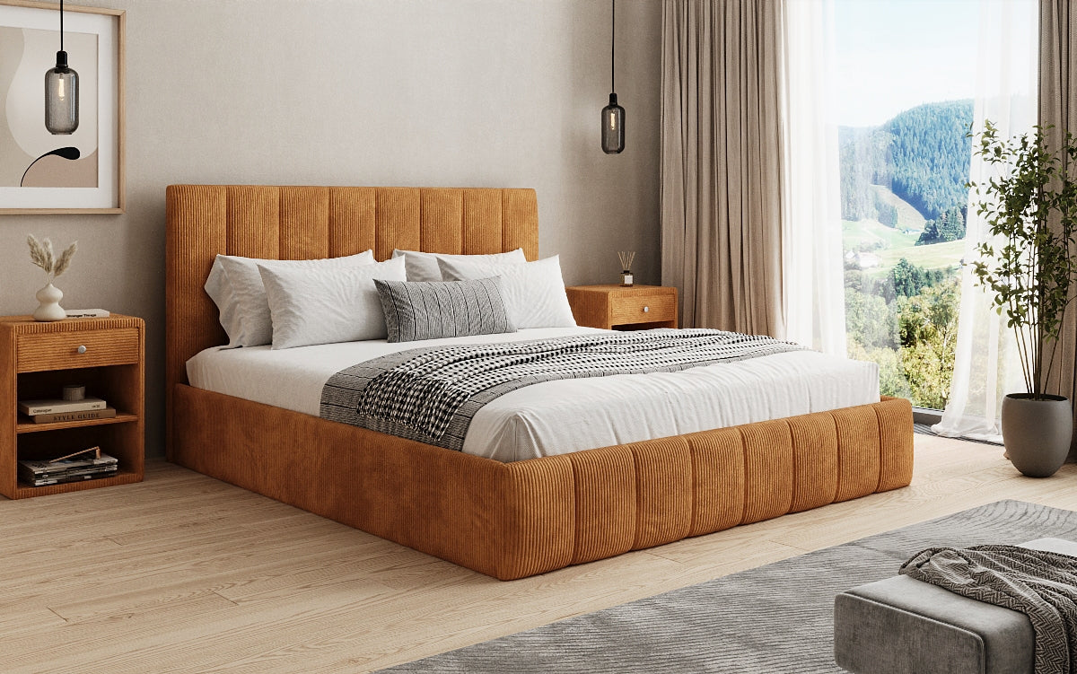 Lit rembourré design Mila en Côtelé avec espace de rangement