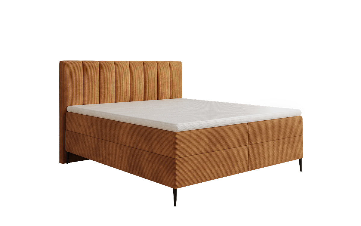 Lit boxspring Lucca en Côtelé avec rangement et pieds