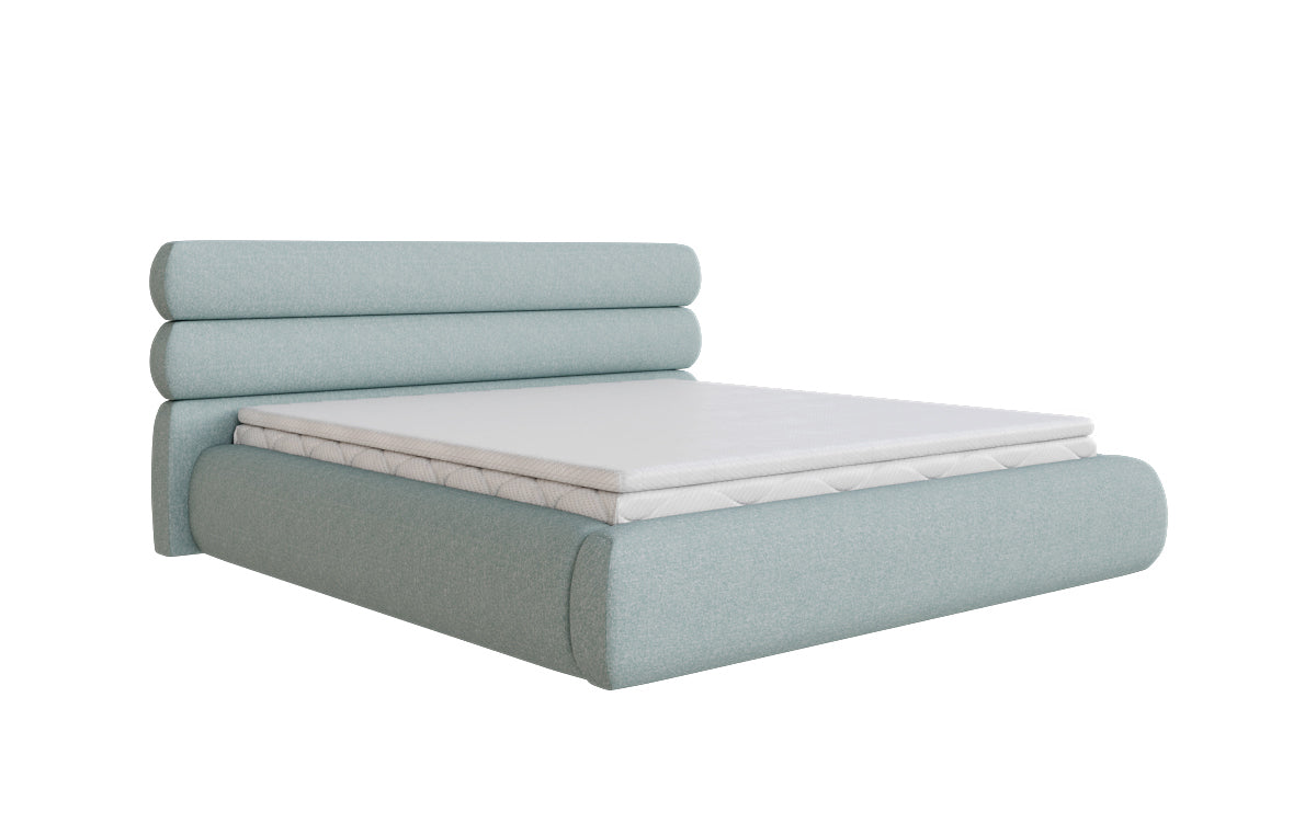 Lit rembourré design Joline en tissu structuré avec espace de rangement