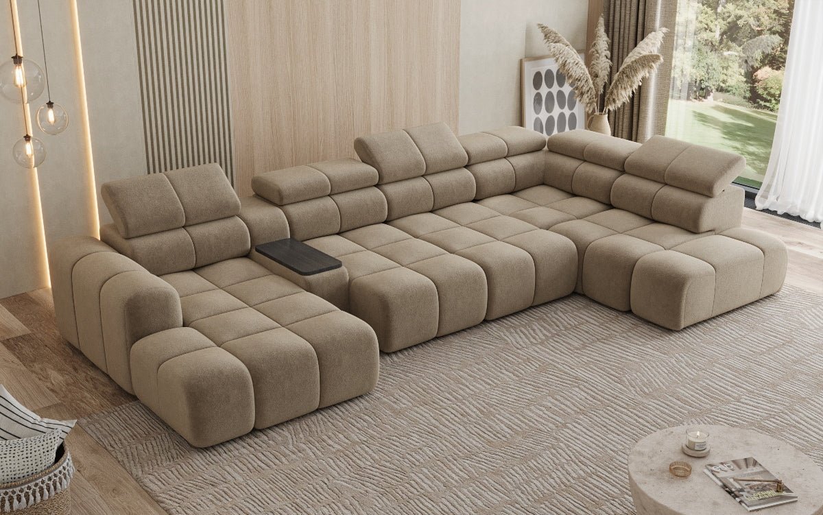Canapé design d'angle Mia avec extension électrique d'assise en Chenille