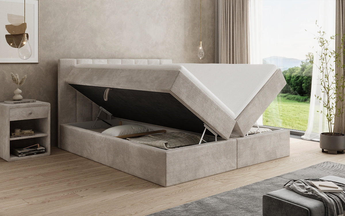 Lit boxspring Sofia en Côtelé avec espace de rangement