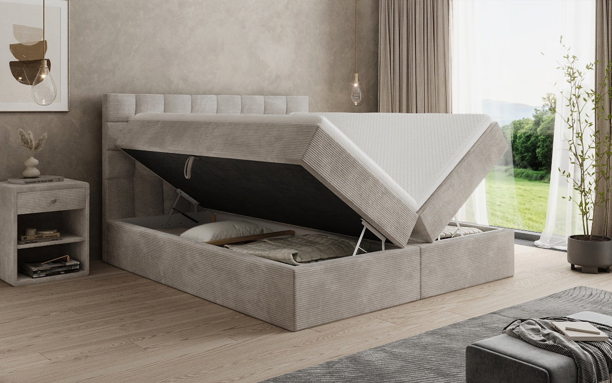 Lit boxspring Como en Côtelé avec rangement