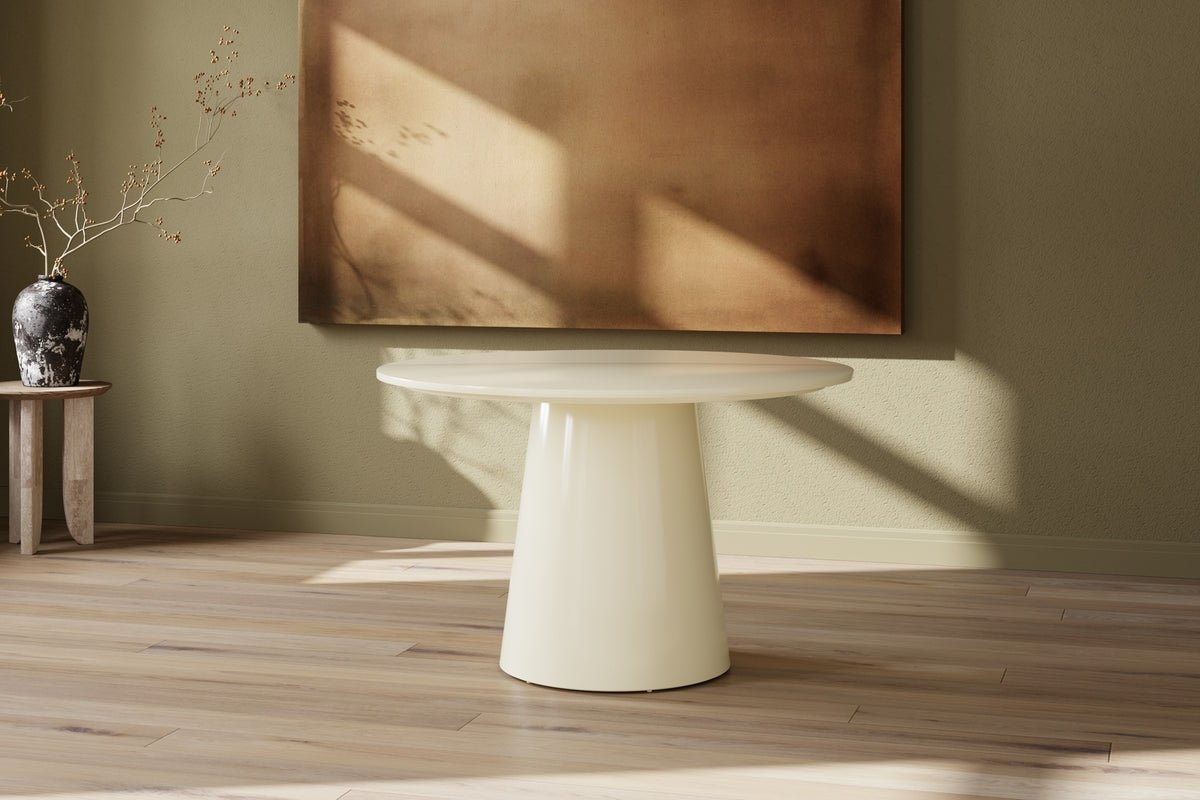 Table à manger Ariana - ronde en Beige avec laque brillante