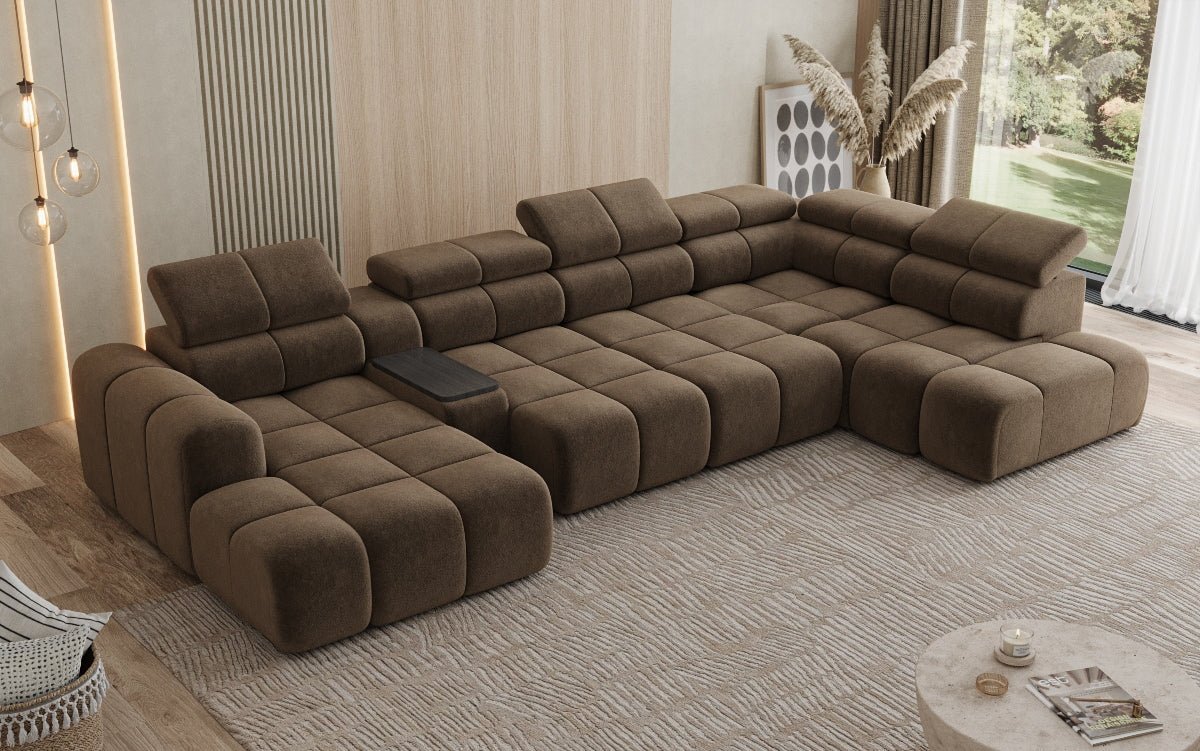 Canapé design d'angle Mia avec extension électrique d'assise en Chenille