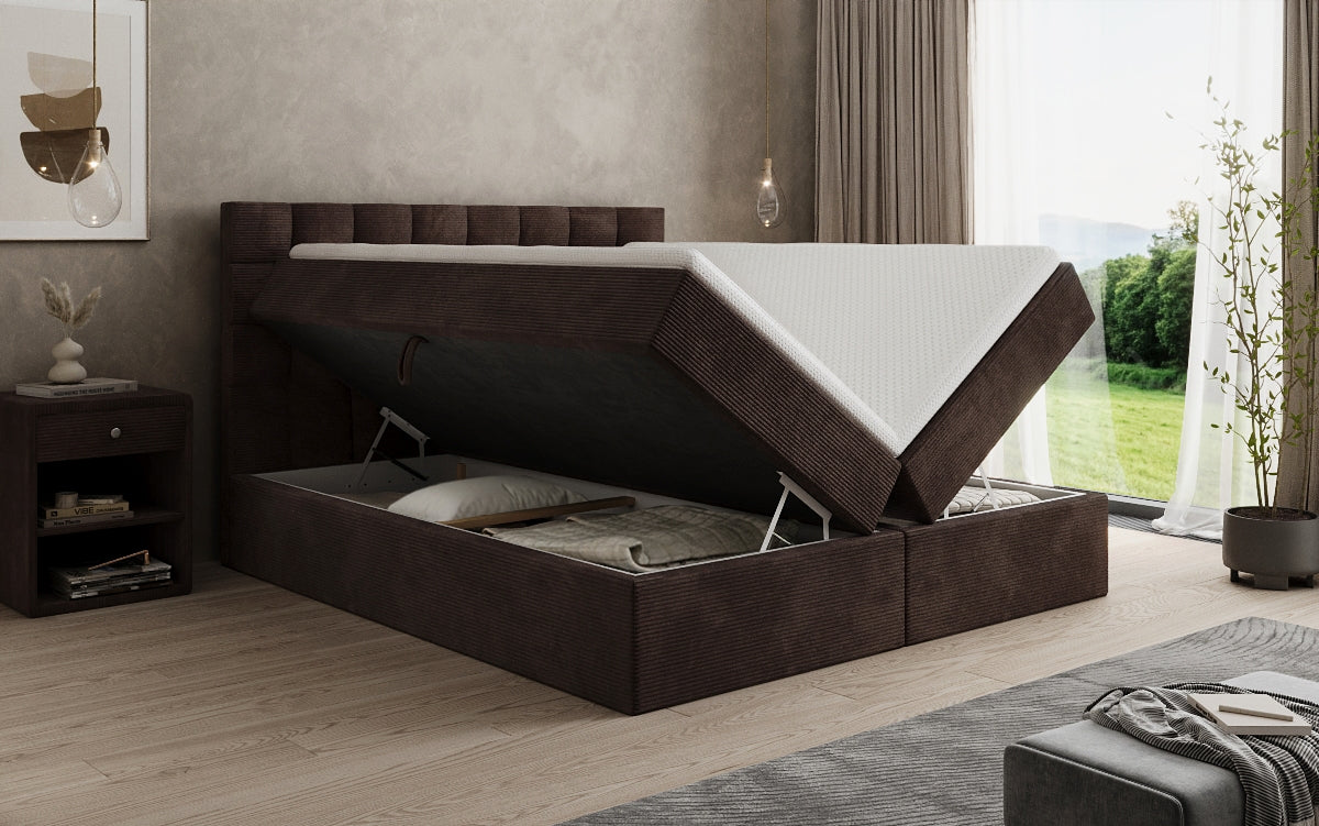 Lit boxspring Como en Côtelé avec rangement