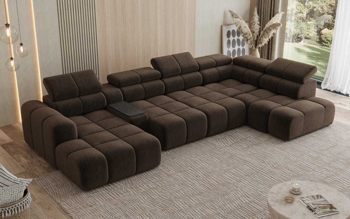 Canapé design d'angle Mia avec extension électrique d'assise en Chenille
