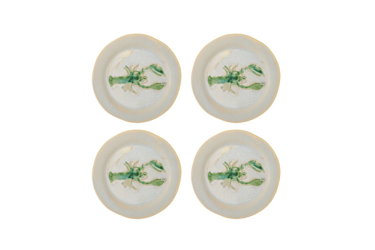Service d'assiettes Lobio – Grès avec motif homard peint à la main (lot de 4)