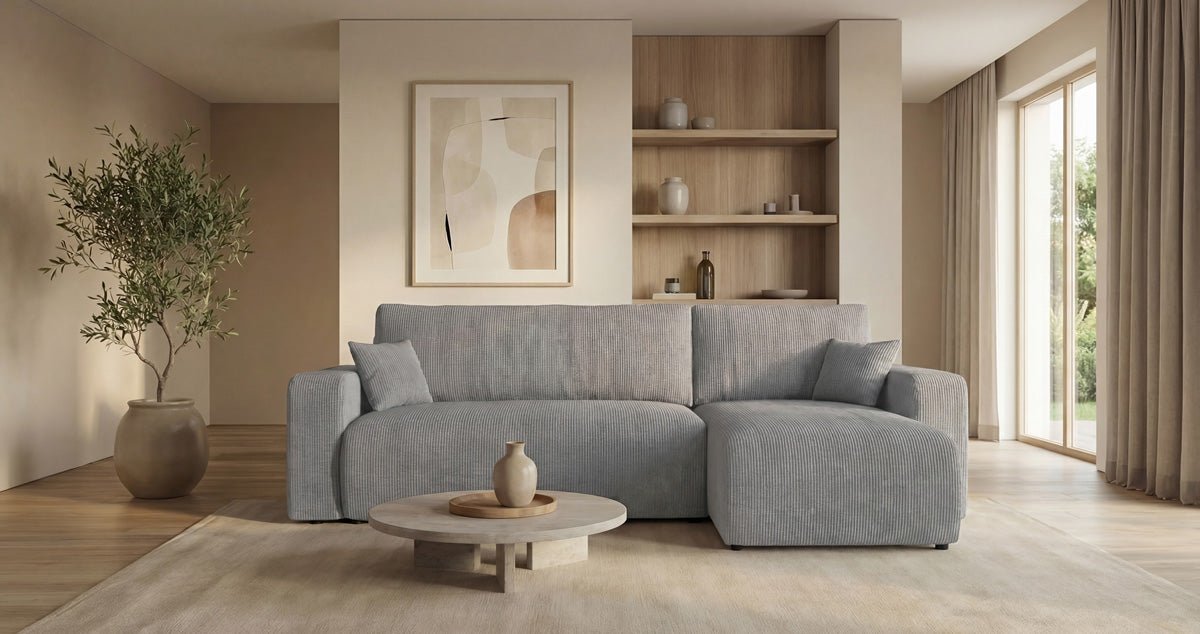 Canapé design Calva avec fonction couchage et pliage en Côtelé