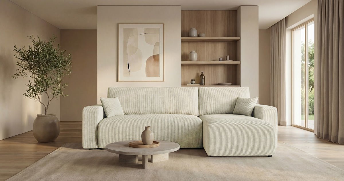 Canapé design Calva avec fonction couchage et pliage en Côtelé